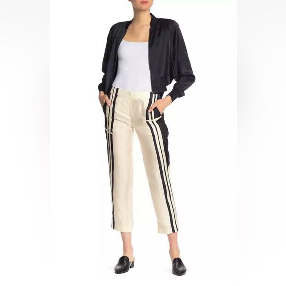 Theory Chic Black and White 100% silk Striped Pants, US8 - Picture 1 of 10